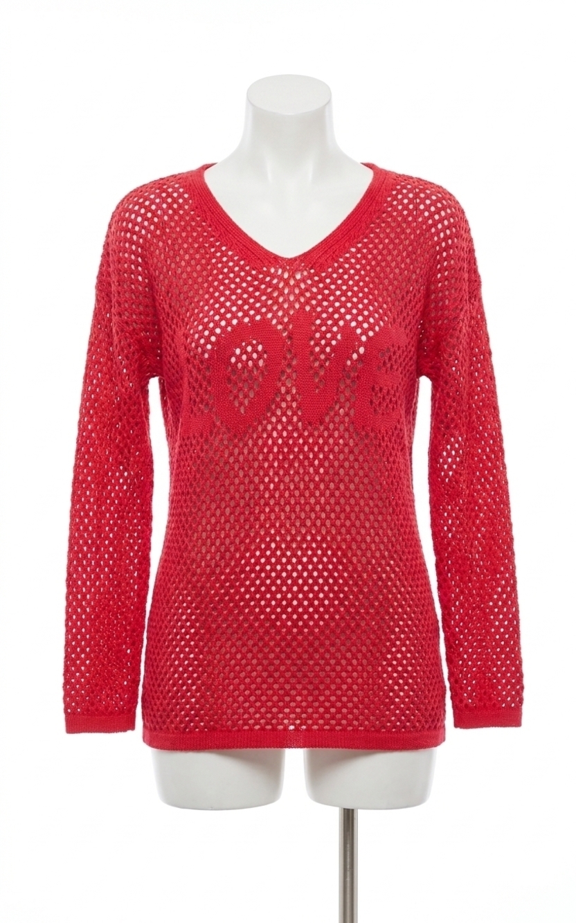 NEW FRENCH KYSS open knit love detail top in rose